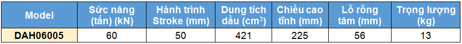 kích thủy lực 2 chiều rỗng tâm 60 tấn 50 mm,DAH Double acting aluminium cylinders, hollow piston