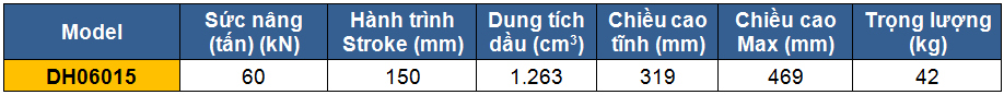 Kích 2 chiều rỗng tâm 60 tấn 150 mm, Double acting hollow piston cylinders, kich 60 tan 150 mm